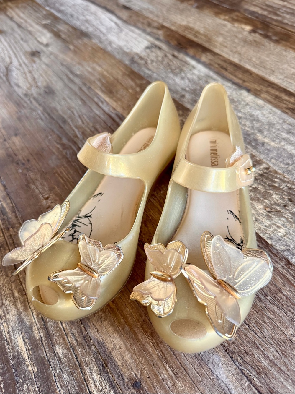 Mini Melissa Gold Butterfly Mary Jane Flats 12